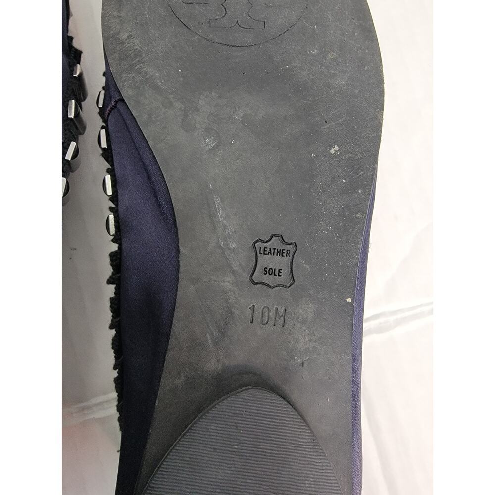 Tory Burch Ballet Flat Size 10M Erin Grosgrain Ribbon Studded Satin Navy Black - Picture 10 of 10